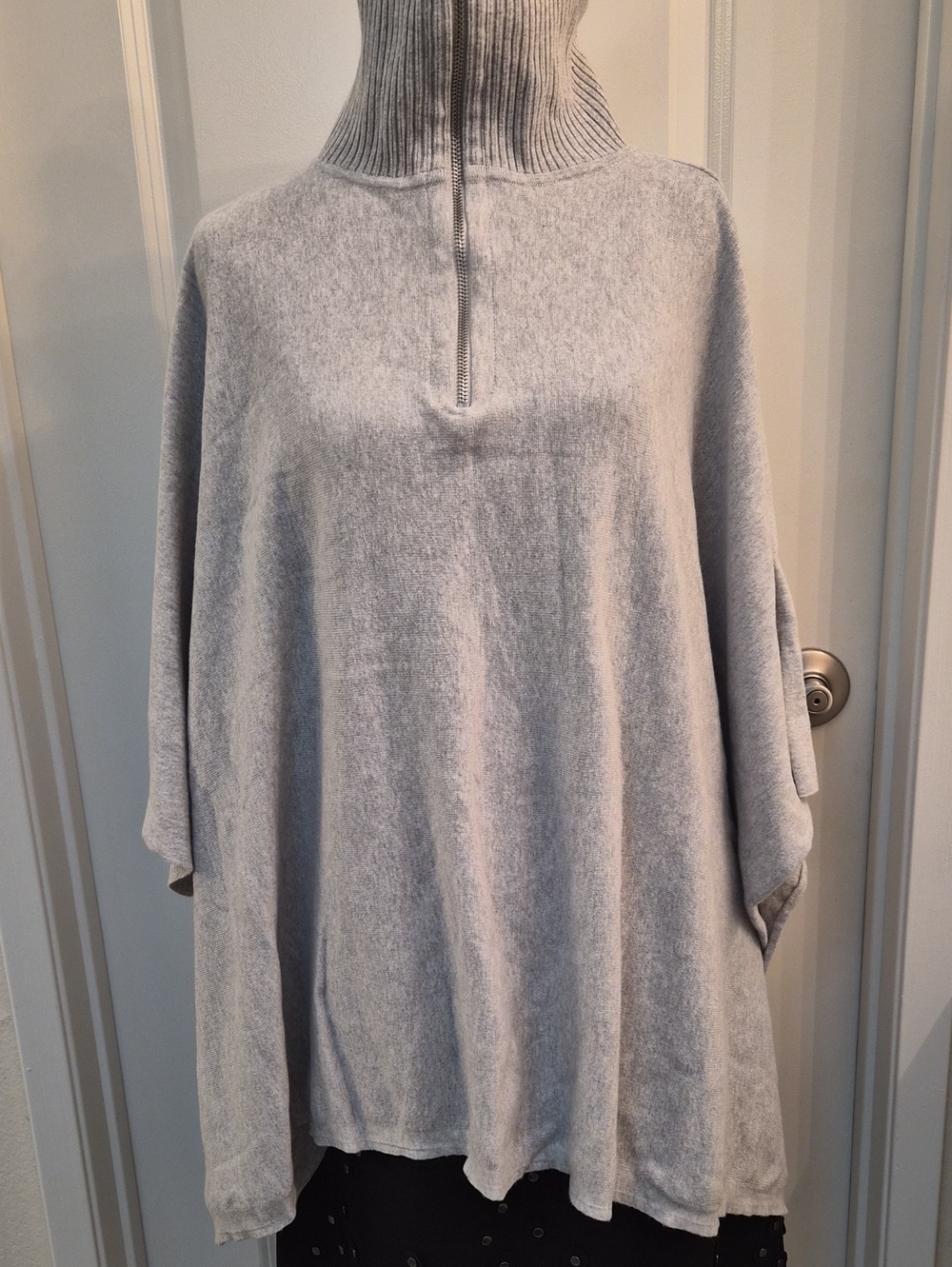 Light Gray Women's Funnel Neck Zip Sweater.one Size/pancho